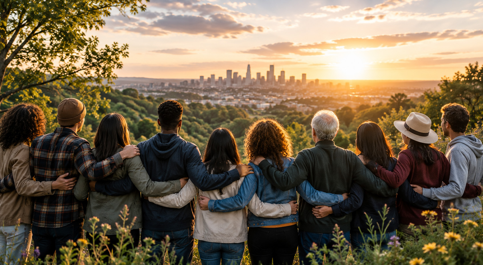 People standing together overlooking a city