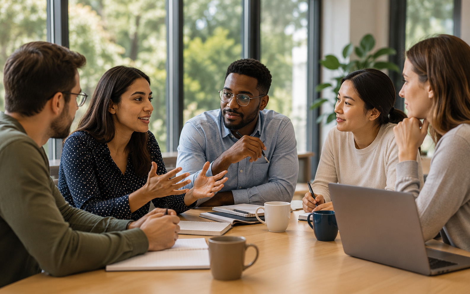 People engaged in discussion
