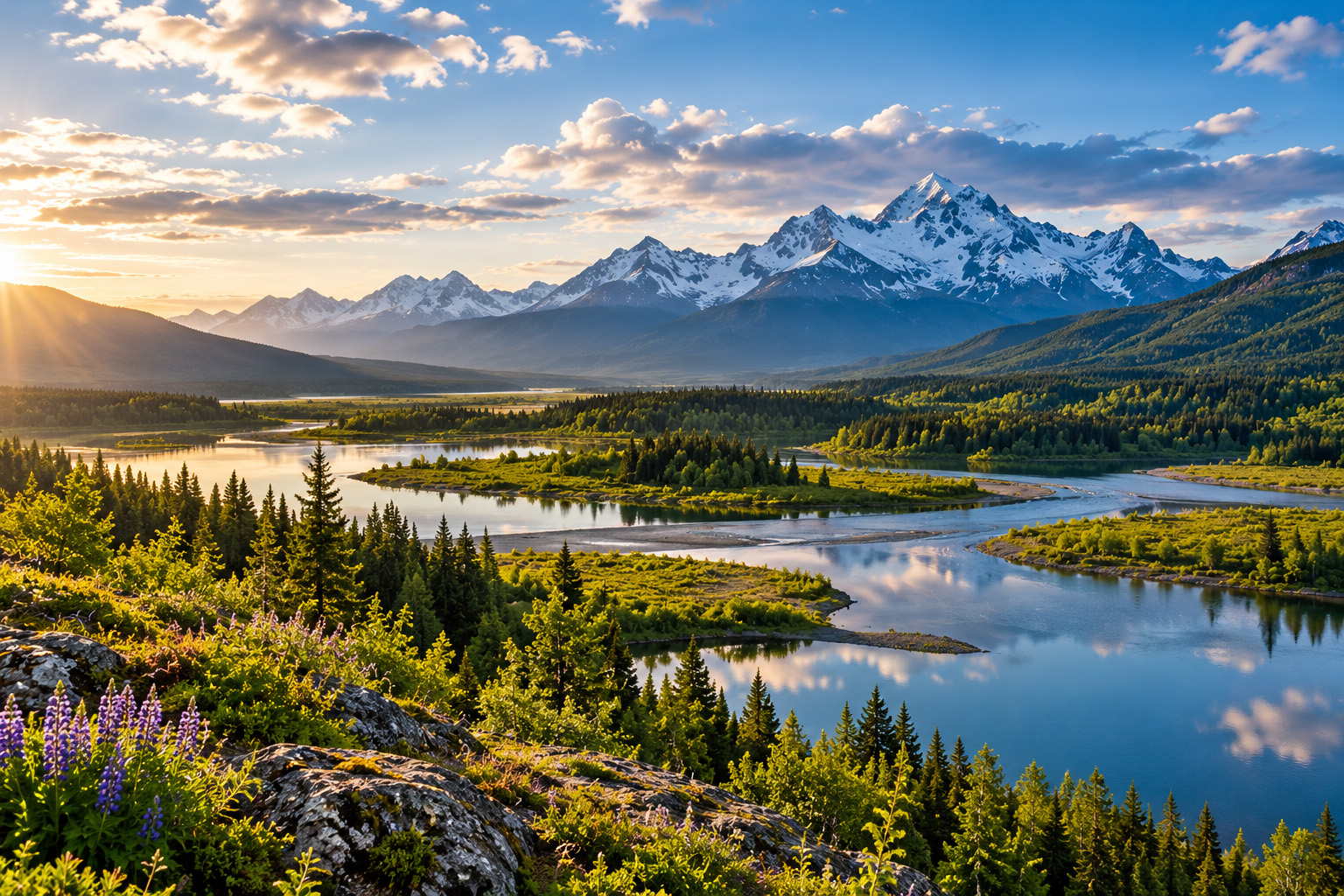 A diverse natural landscape illustrating the interconnected systems of the living planet